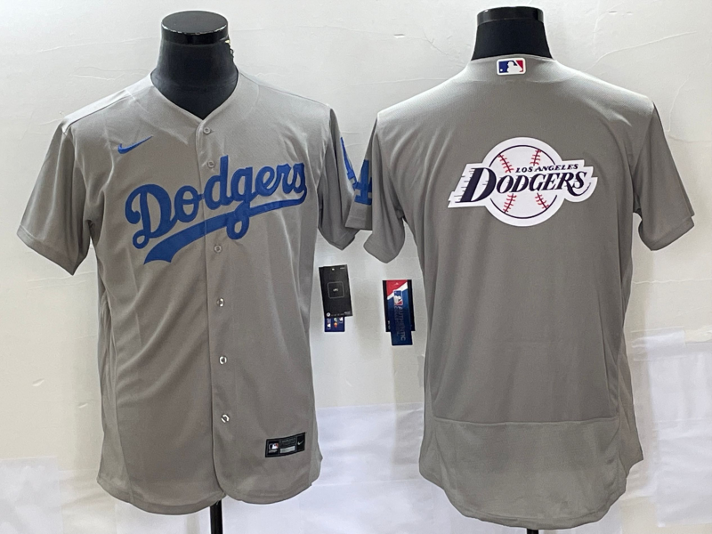 Men's Los Angeles Dodgers Gray Team Big Logo Flex Base Stitched Baseball Jersey